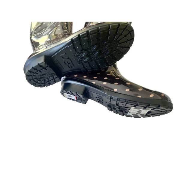 Ugg Boots Shaye Rain Rubber Boots Polka Dot Pull On Shoes Fur Lined Soles Size 6 - Picture 4 of 8